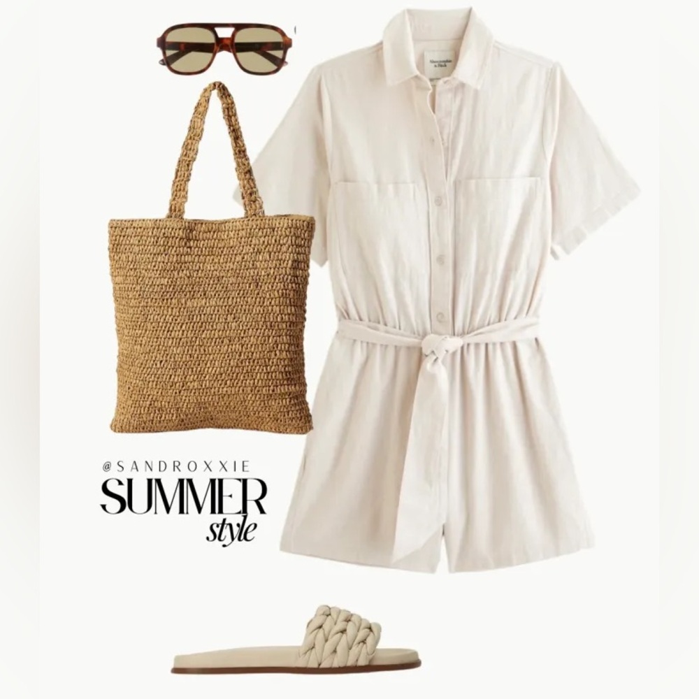 NWT Abercrombie & Fitch Beige Linen Blend Utility Romper XLP